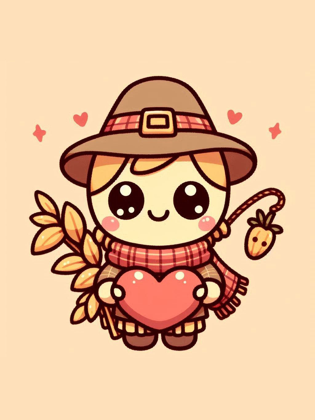 thanksgiving love drawing ideas featuring a cute fall scarecrow holding a heart, surrounded by wheat.